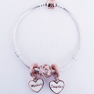 ⚘️4pc Authentic Pandora TWO TONE MOTHER'S BRACELET GIFT 🎁 SET